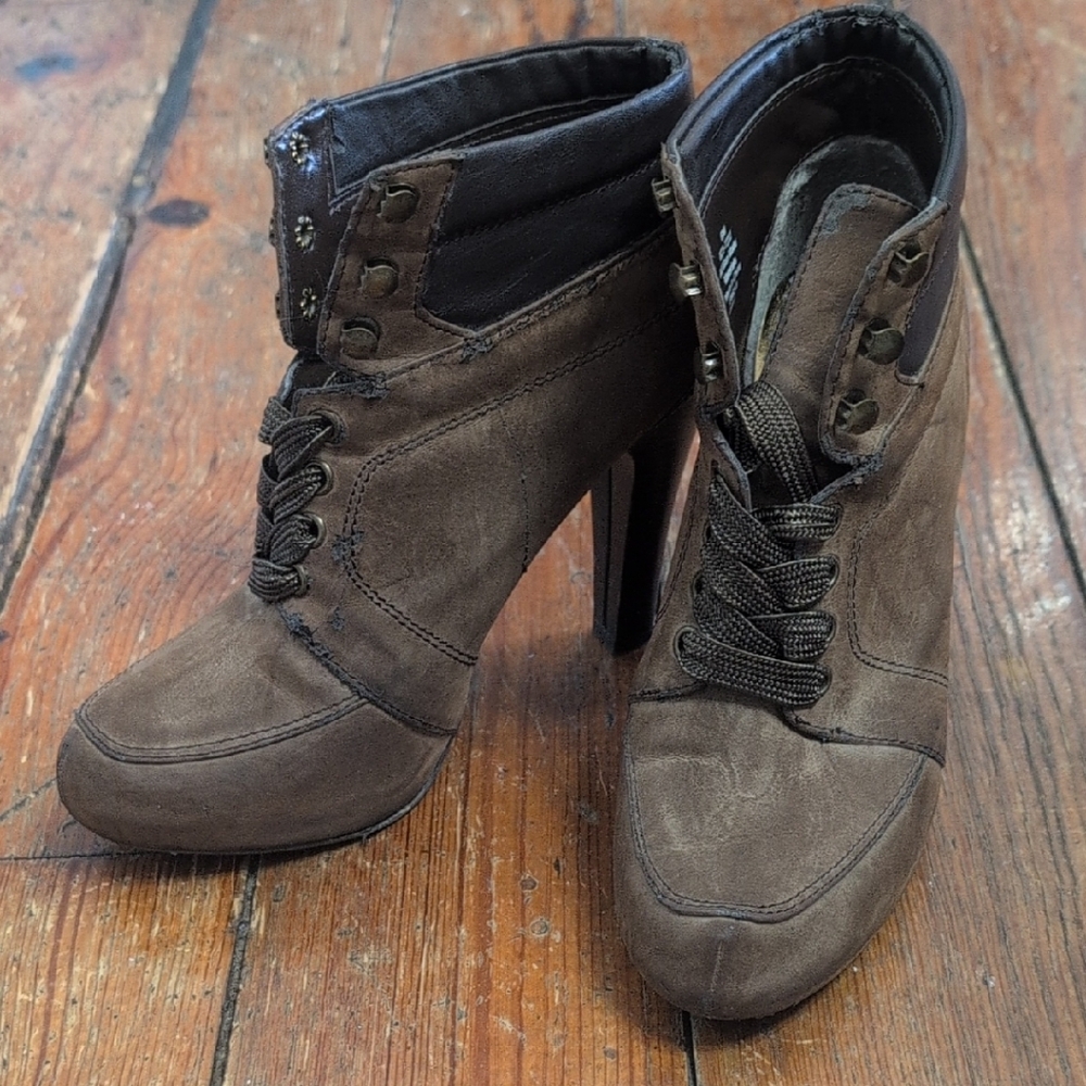 Nicole by Nicole Miller Brown Heeled Boots with Lace-Up Design